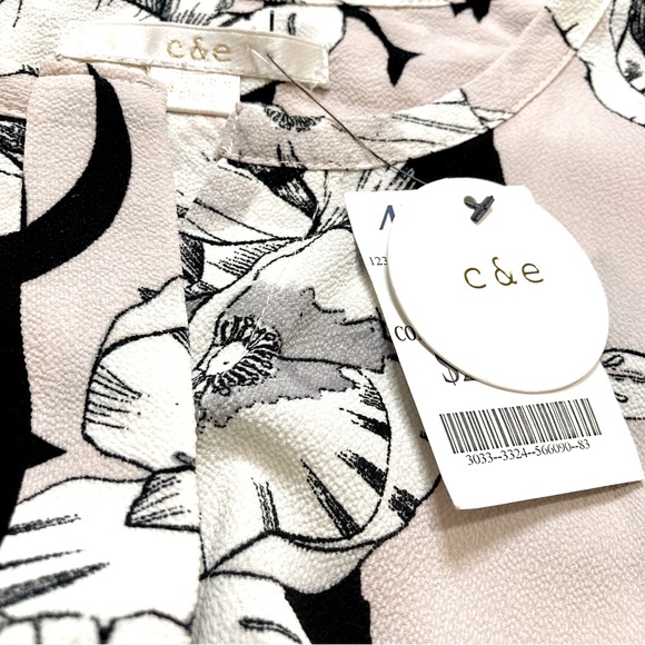 C&E Pink, White, & Black Floral Print Long Sleeve Dress - Size M - Picture 10 of 11